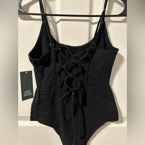 Wild Fable Black Lace-Up Back Bodysuit
